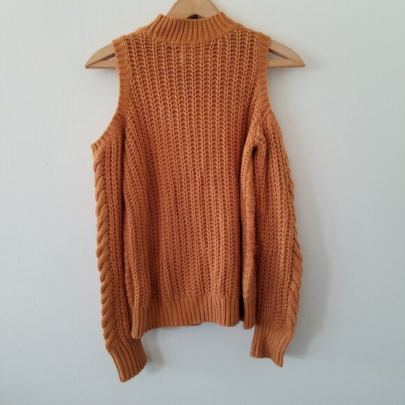 Aeropostale off the shoulder cold shoulder brown sweater cables size S - Picture 10 of 10